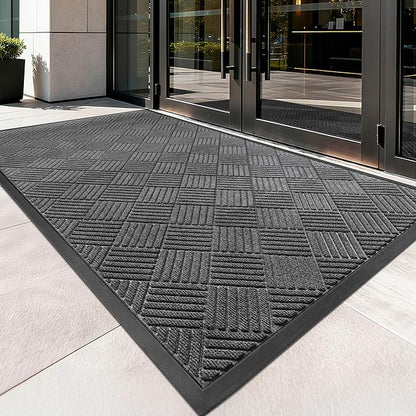 Front Door Mat, Heavy Duty Indoor Outdoor Doormat, 60" x 36" Low Profile Outdoor Mats for Home Entrance, Stain and Fade Resistant Welcome Mat Ideal for High Traffic Area, Diamond Grey