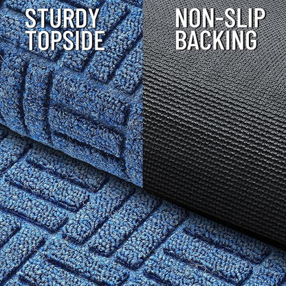 OLANLY Front Door Mat Outside Entrance 71x47, Absorbent, Heavy Duty Sturdy Natural Rubber Doormat Indoor Outdoor, Non-Slip, Stain and Fade Resistant, Low Profile Floor Mat for Entryway, Ocean Blue