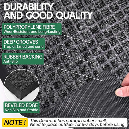 Front Door Mat Outside Entrance, 6' x 3' Heavy Duty Indoor Outdoor Door Mats for Entryway, All Season Weather Outdoor Doormat, Natural Rubber Non Slip Welcome Mats for Front Door