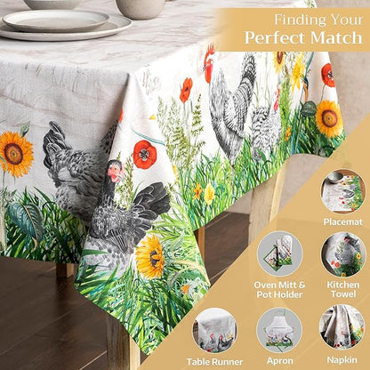 Maison d' Hermine Table Cloth Rectangle Table 100% Cotton 54 x 72 Inches Tablecloth Reusable Decorative for Dining Room, Farmhouse, Home, Party, Festive & Wedding Spring Summer - Basse Cour