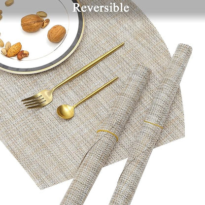 SHACOS Large Size Wedge Shape Placemats with Centerpiece Round Mat Set of 5 Round Table Place Mats Washable Dining Table Placemats Reversible, Beige