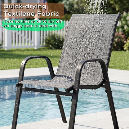 Outdoor Patio Chairs Set of 8 Stackable Dining Chairs All-Weather Textilene - Image 4