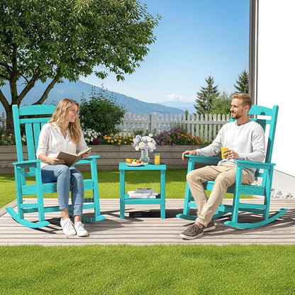 SERWALL Outdoor Rocking Chair Set of 4, Patio Rocking Chair, Aruba | HDPE - Image 2