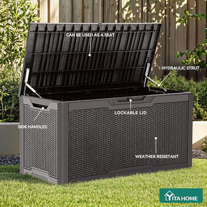 YITAHOME 100 Gallon Large Resin Deck Box Outdoor Storage Boxes - Image 4