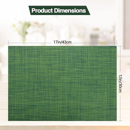 SLKQG Green Christmas Placemats Set of 4 - Wipe Clean Vinyl Placemats - Washable Heat Resistant PVC Placemats for Dining Table - 17x12 Inch (Green, 4)