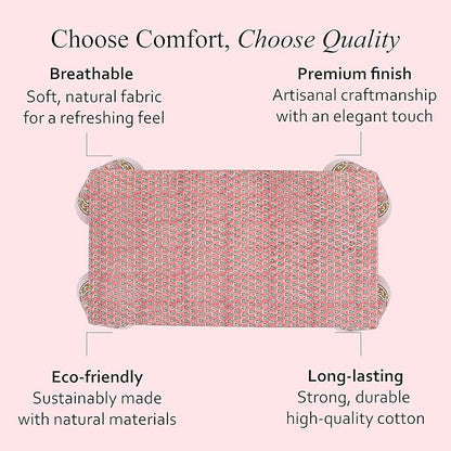 CPC Tablecloth 100% Cotton 60x60 Inch Indian Block Print Rectangle Table Cover, Washable Table Cloth for Weddings, Spring/Summer, Barbeque - Poppy Pink