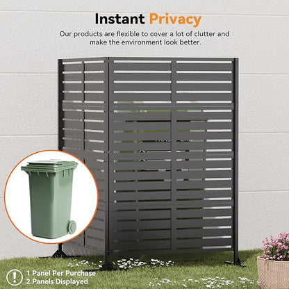Modern Shade Metal Privacy Screen Outdoor 72" H x 48" W, Stable & Durable Privacy Fence Panels for Instant Privacy & Space Division, Freestanding Decorative Patio Screens for Outdoor, Black (1 Panel)