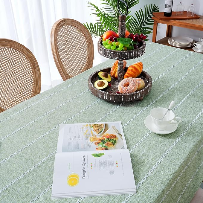 Chassic 60 x 84 inches Farmhouse Style Linen tablecloths, Wrinkle Resistant Washable Dining Room Table Cloths for Rectangle Tables - Sage Green