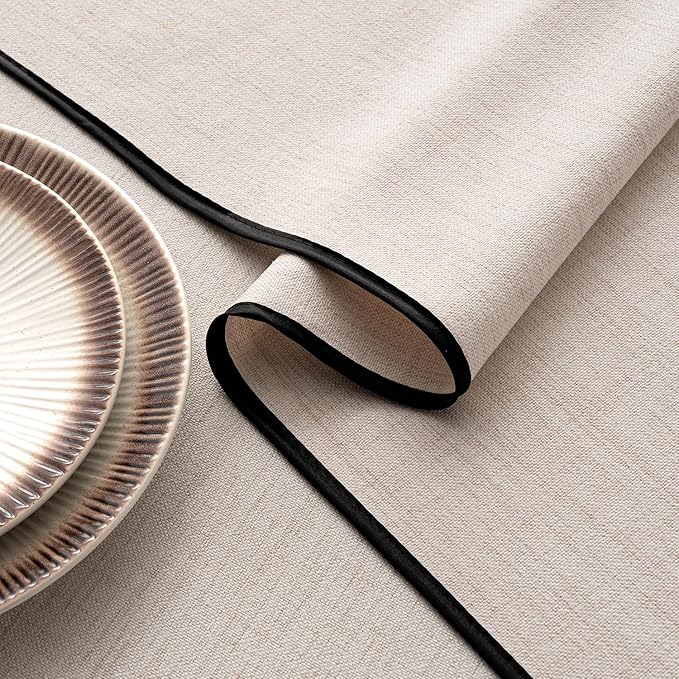 MIULEE Natural-Black Linen Polyester Tablecloth 60x104 Inch Spring Rectangle Table Cloth Waterproof,Stain Resistant & Wrinkle Resistant for Dining Party Wedding