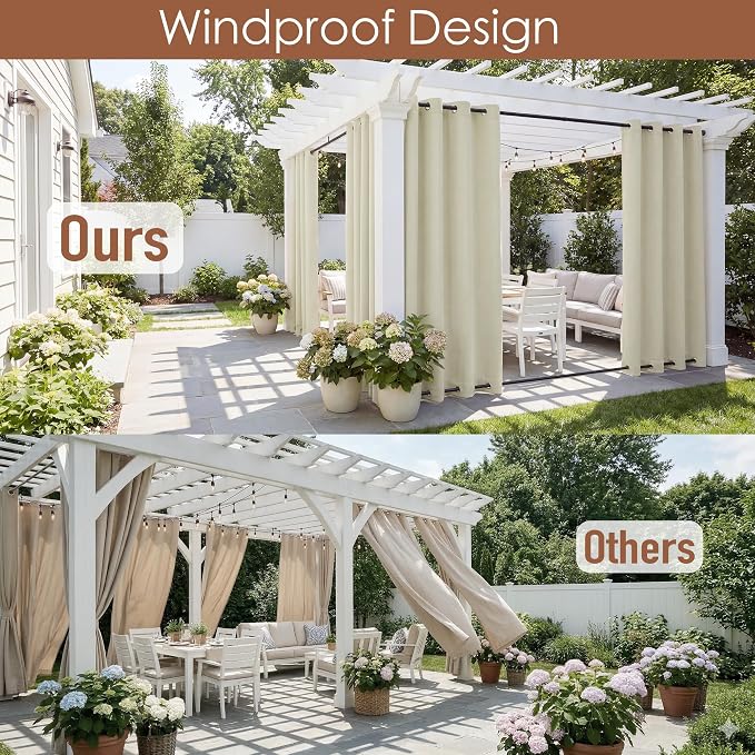 RYB HOME Extra Wide Outdoor Curtains 2 Panels or Patio Waterproof | Blackout - Image 2