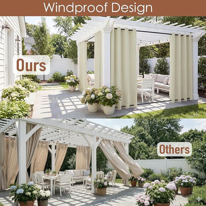 RYB HOME Extra Wide Outdoor Curtains 2 Panels or Patio Waterproof | Blackout - Image 2