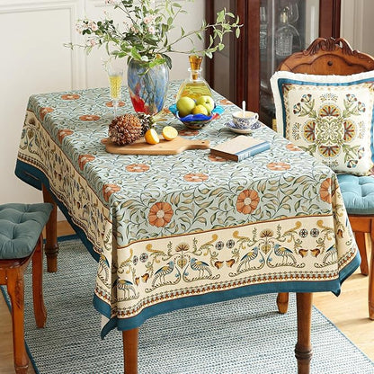 patdrea Designer French Linen Blue Tablecloth for Rectangle Table,Vintage Floral Table Cloth,Colorful Decoration Fall Cover Kitchen Dining for Thanksgiving,Tea Party,Christmas,67"x118"-Wensel