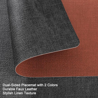 Myir JUN Dual Sided Faux Leather Placemats Set of 4 for Indoor Outdoor Dining Tables, Square Non-Slip Washable Wipeable Table Mats (Gray Terracotta)