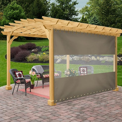 Covers & All Outdoor Clear Panel Curtain, 12 oz Vinyl Outdoor Curtains for Patio, Weather Resistant Waterproof Tarp with Brass Grommets for Pergola, Porch, Gazebos, Balcony (8'H x 9'W Feet, Beige)