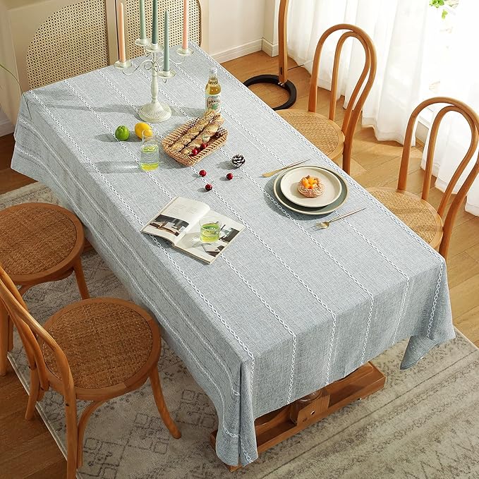 Chassic 60 x 60 inches Farmhouse Style Linen tablecloths, Wrinkle Resistant Washable Dining Room Table Cloths for Square Tables - Hemstitch Light Grey