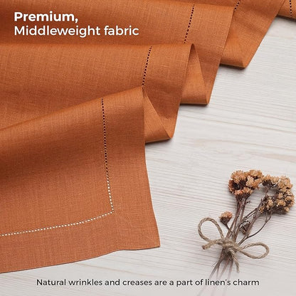 D'Moksha Homes Linen Rust Table Runner 72 Inches Long - 100% Pure Linen Hemstitch Table Runner 14 x 72 Inch for Dresser, Dining and Spring, Easter - Classic Hemstitch