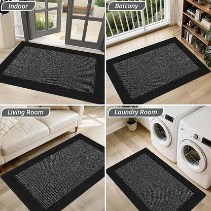 BEQHAUSE Indoor Door Mat 24" x 36", Dirt Trapper Door Mats Non-Slip Entryway Rugs Washable, Resist Dirt Absorbent Welcome Mat, Low Profile Floor Mats for Front Back Door and Entryway, Black