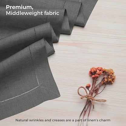 D'Moksha Homes Linen Charcoal Grey Table Runner 132 Inches Long - 100% Pure Linen Extra Long Table Runner 14 x 132 Inch for Spring, Easter - Classic Hemstitch