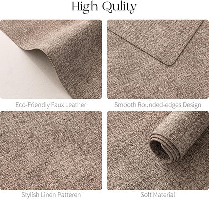 MOSAYT Faux Leather Placemats Set of 6, Heat Resistant Wipeable Washable Vinyl Place Mats with Coasters, Waterproof Oil Proof Table Mats for Kitchen Dining Party Indoor Outdoor, 12" x 17", Khaki