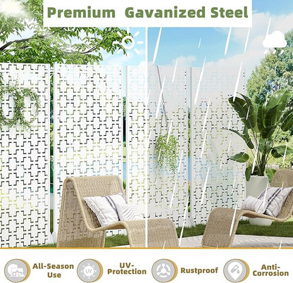 Casaphoria Metal Privacy Screen Outdoor, 72" H x 47" W Freestanding Decorative Privacy Screen for Patio Deck Balcony Garden with Stable Base, White Brick