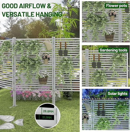 Outdoor Privacy Screen Fence with Feet Stand 4FT x 6FT, Freestanding Fence Privacy Screen for Outside, Metal Pipes and Slats Panels Divider Stake for Garden Patio Balcony Backyard White