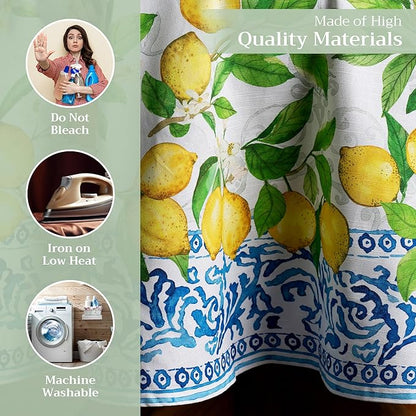 Maison d' Hermine Table Cloth Round Table 100% Cotton 63 Inches Tablecloth Reusable Decorative Everyday Use for Dining Room, Farmhouse, Home, Party, Festive & Wedding Spring Summer - Cedrat