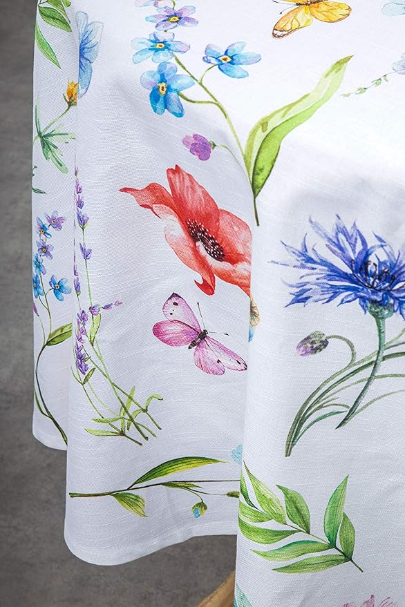 Maison d' Hermine Table Cloth Round Table 100% Cotton 63 Inches Tablecloth Reusable Decorative Everyday Use for Dining Room, Farmhouse, Home, Party, Festive & Wedding Spring Summer - Just Floral