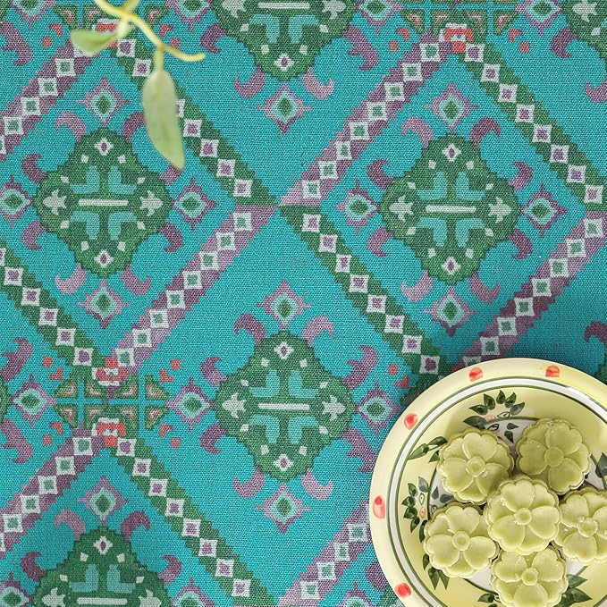 Linen 67 Inch Round Tablecloth,Wrinkle Resistant French Green Tablecloth Print with Froal,Decor Stitch Table Cloth for Thanksgiving,Dining Room,Home,Kitchen Diameter 67"-Milen