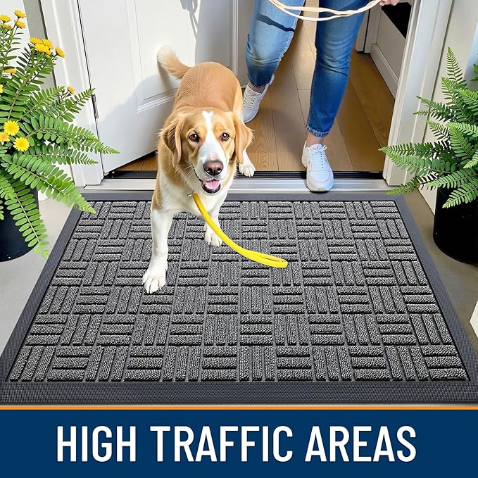OLANLY Front Door Mat Outside Entrance 33x21, Absorbent, Heavy Duty Sturdy Natural Rubber Doormat Indoor Outdoor, Stain and Fade Resistant, Non-Slip Backing Low Profile Floor Mat for Entryway, Grey