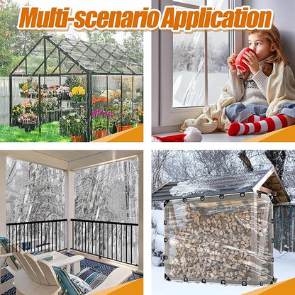 6.6x10ft Anti-Tear Clear Tarp Waterproof for Patio Winterizing - 2pcs Windproof Poly Tarpaulin, Heavy Duty Transparent Enclosure with Grommets for Covering Chicken Coops Greenhouse Garden Plants