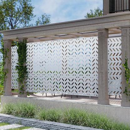 Casaphoria Metal Privacy Screen Outdoor, 72" H x 35" W Freestanding Decorative Privacy Screen for Patio Deck Balcony Garden with Stable Base, White-Keith