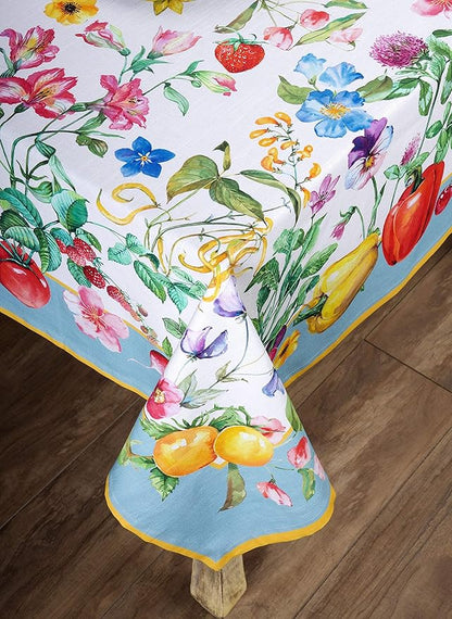 Maison d' Hermine Table Cloth Rectangle Table 100% Cotton 60 x 108 Inches Tablecloth Reusable Decorative Everyday Use for Dining Room, Farmhouse, Home, Party, Festive & Wedding Spring Summer - Giverny