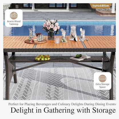 Sophia & William 9 Piece Patio Dining Set, Patio Table and Chairs Set Outdoor Dining Set for 8, Acacia Wood Patio Dining Table Set with PE Rattan Wicker Chairs for Garden, Porch, Backyard