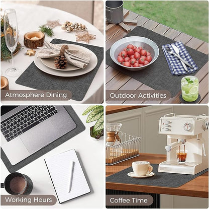 Vinyl Placemats Set of 6, Faux Leather Waterproof and Heat Resistant Place Mats, Washable Anti-Slip Table Mats with Coaster, Wipeable Placemats for Indoor & Outdoor 17" x 12" (Black, Set of 6)