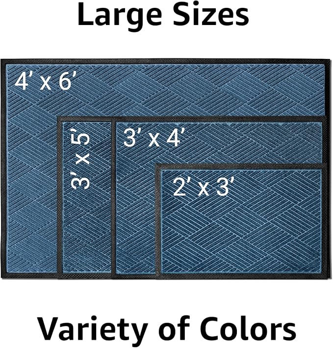 Ecomills Deluxe Diamond Entrance Door Mat, Large Heavy Duty Absorbent Rubber Rug, Blue, 3’ X 4’ feet