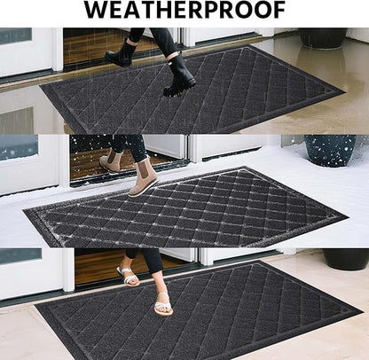 Front Door Mat Indoor Outdoor Entrance, 24" x 48" All-Season Heavy Duty Waterproof Doormat, Non-Slip Absorbent Entryway Mat, Easy to Clean, Low Profile Commercial Floor Mat for Indoor Outdoor