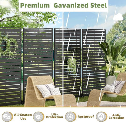 Casaphoria Metal Privacy Screen Outdoor, 72" H x 47" W Freestanding Decorative Privacy Screen for Patio Deck Balcony Garden with Stable Base, Black-Adams