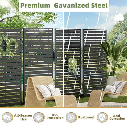 Casaphoria Metal Privacy Screen Outdoor, 72" H x 47" W Freestanding Decorative Privacy Screen for Patio Deck Balcony Garden with Stable Base, Black-Adams