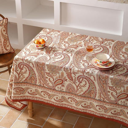 ISAENNE Designer French Red Extra Long Tablecloth Rectangle,Linen Table Cloth with Cashew Pattern,Stain Proof Decor Tablecloths for Dining Thanksgiving Kitchen Christmas,67"*118"-Chauffrey D