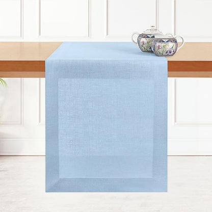 D'Moksha Homes Linen Powder Blue Table Runner 90 Inches Long - 100% Pure Linen 14 x 90 Inch Table Runner for Dining, Winter, Holiday - Machine Washable