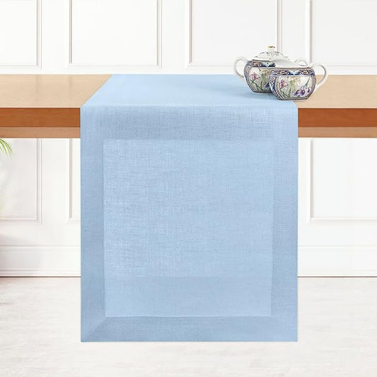 D'Moksha Homes Linen Powder Blue Table Runner 72 Inches Long - 100% Pure Linen 14 x 72 Inch Table Runner for Dining, Winter, Holiday - Machine Washable