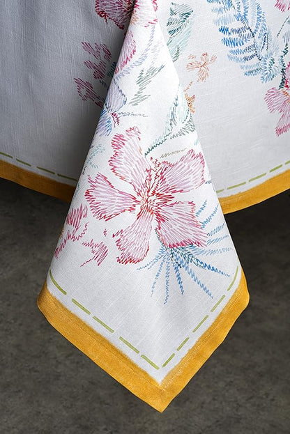 Maison d' Hermine Table Cloth Rectangle Table 100% Cotton 70 x 108 Inches Tablecloth Reusable Decorative for Dining Room, Farmhouse, Home, Party, Festive & Wedding Spring Summer - Paradise Island