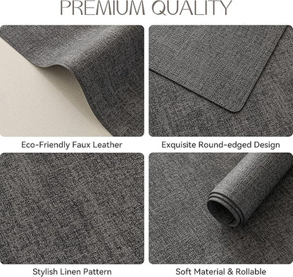 Romanstile Vinyl Placemats Set of 12-12 X 17 Inch - Heat Resistant Place Mats 100% Waterproof Oilproof Wipeable Reversible Faux Leather Table Mats for Kitchen, Dining, Party, Outdoor, Dark Grey