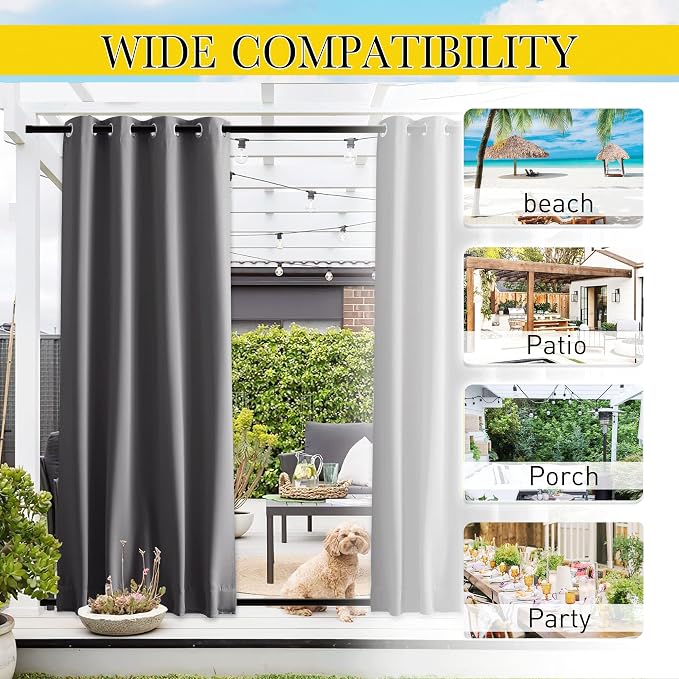 NICETOWN 2 Panels Windproof Blackout Outdoor Curtains W46xL80 Grey | Waterproof - Image 7