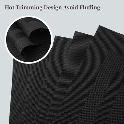 Leetaltree Black Frame Placemats Set of 6 - Heat Resistant Non-Slip Place mats for Dining Table, Washable Durable PVC Vinyl Woven Table Mats（Black Frame, 6）