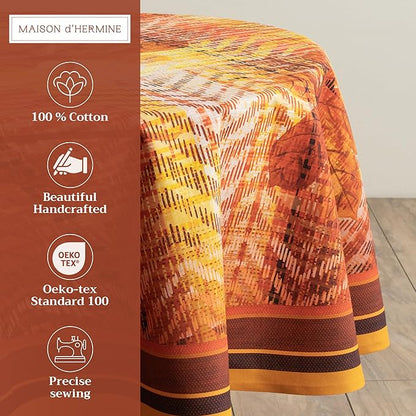 Maison d' Hermine Table Cloth Round Table 100% Cotton 69 Inches Fall Tablecloth Reusable Everyday Use for Thanksgiving Christmas Decorations Dining Farmhouse Party (Thanksgiving Tartan)