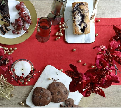 Solino Home Linen Red Table Runner 108 Inches Long - 100% Pure Linen 14 x 108 Inch Table Runner for Valentines, Winter - Classic Hemstitch