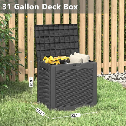 KAMABOKO 30 Gallon Outdoor Storage Box, Resin Deck Boxes Indoor and outdoor, Waterproof Storage Box Lockable Lid for Garden Tools, Package Delivery, Pool Supplies, Patio Cushions, Black