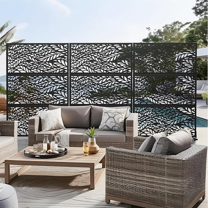 Casaphoria 72" H x 45" W Metal Privacy Screen, 2 Pack Outdoor Freestanding Decorative Divider for Patio & Garden with Stable Base, Black-Spring