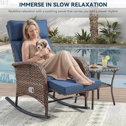 Zero Gravity Patio Rocking Wicker Recliner Chairs Set of 2- Wicker Outdoor - Image 4